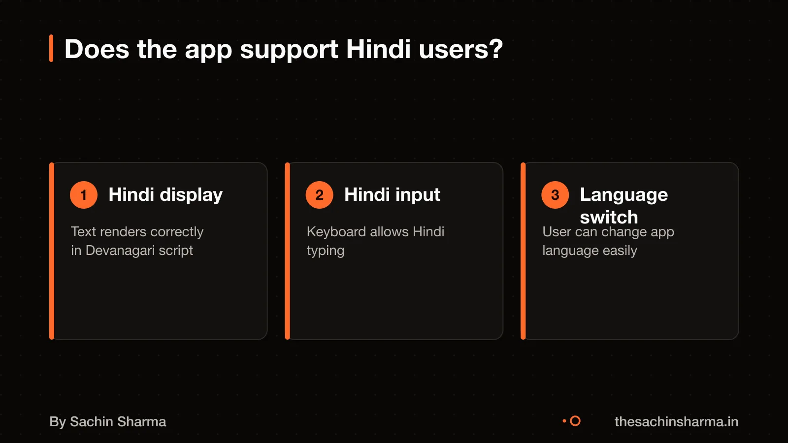 Three cards showing Hindi language support features