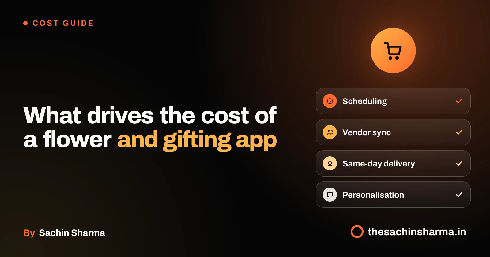 App interface with gift cards, delivery clock, vendor network, and custom message options