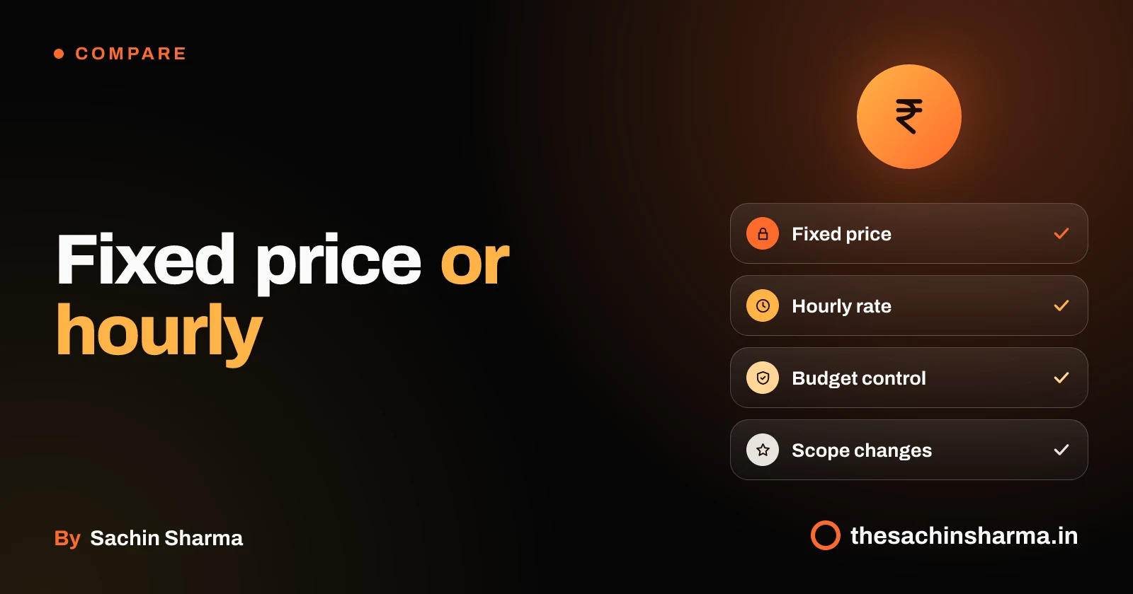 Two pricing models compared: fixed price and hourly rate, with budget and scope.