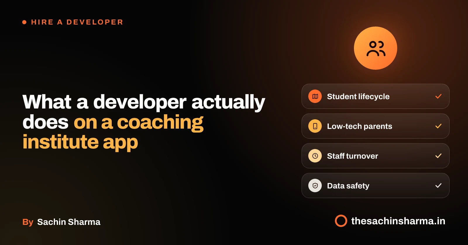 Premium app design for coaching institutes with student journey, parent access, staff handover and data protection