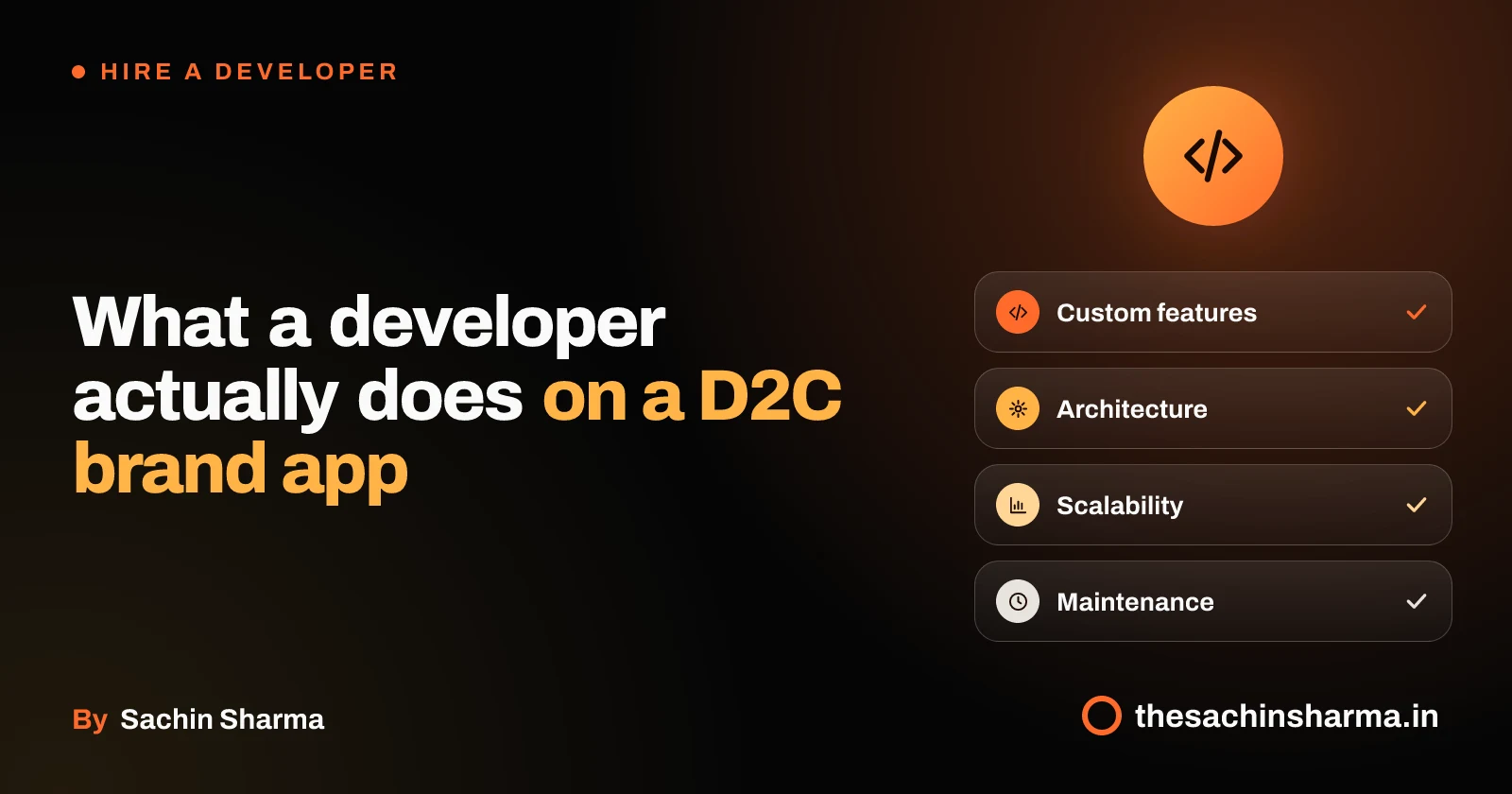 A developer building a D2C app with custom code, architecture choices, and long-term planning