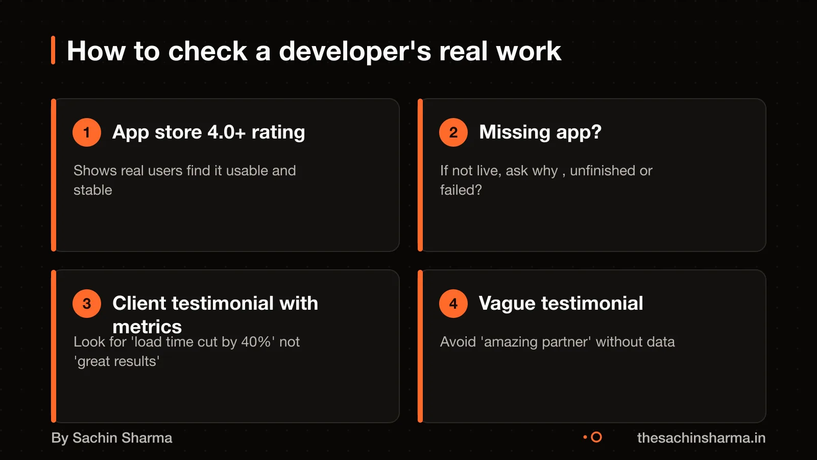 Check app store ratings, missing apps, and testimonials with real metrics
