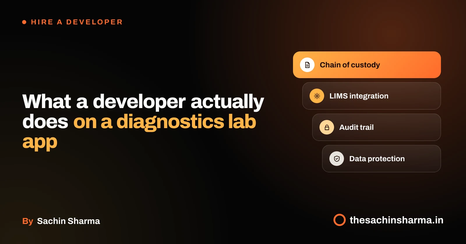 Stacked layers showing secure lab app components: sample tracking, integration, audit and protection
