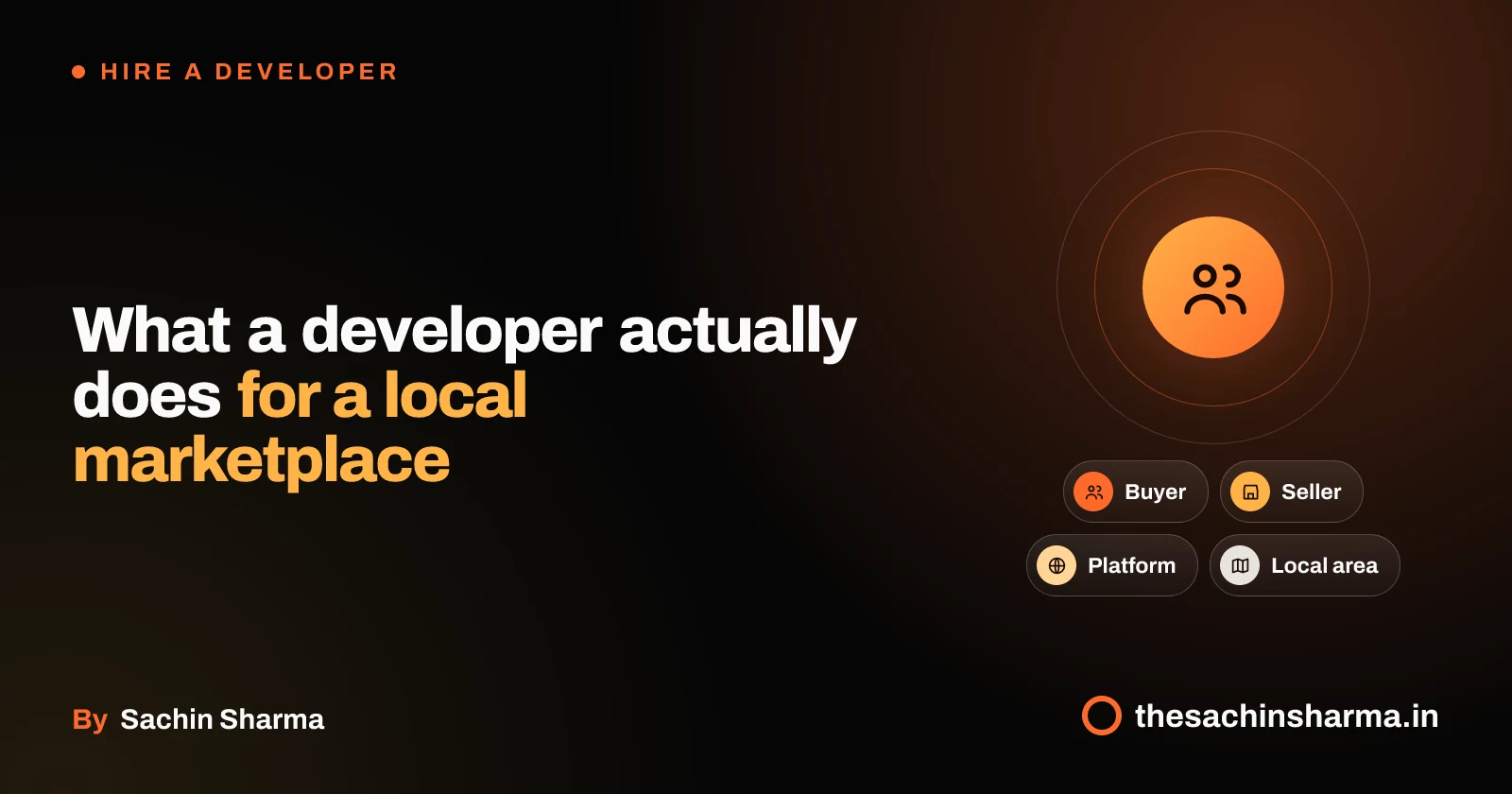 Orbit-style artwork showing buyer, seller, platform, and local area connected